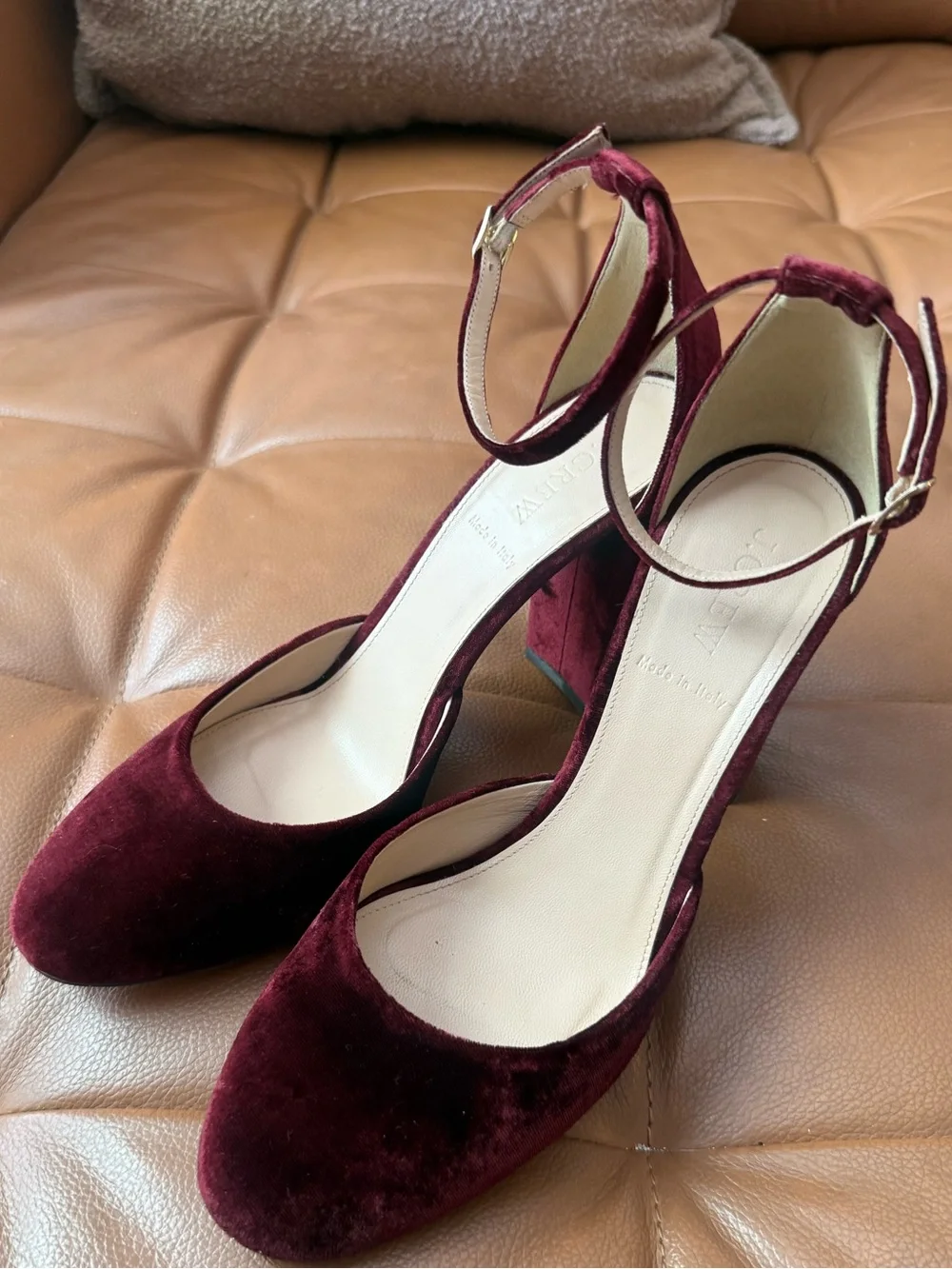 J. Crew Maisie Ankle-Strap Heel in Burgundy Velvet Women’s Size 10